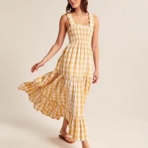 Abercrombie Yellow Checkered Smocked Bodice Easy Maxi Dress